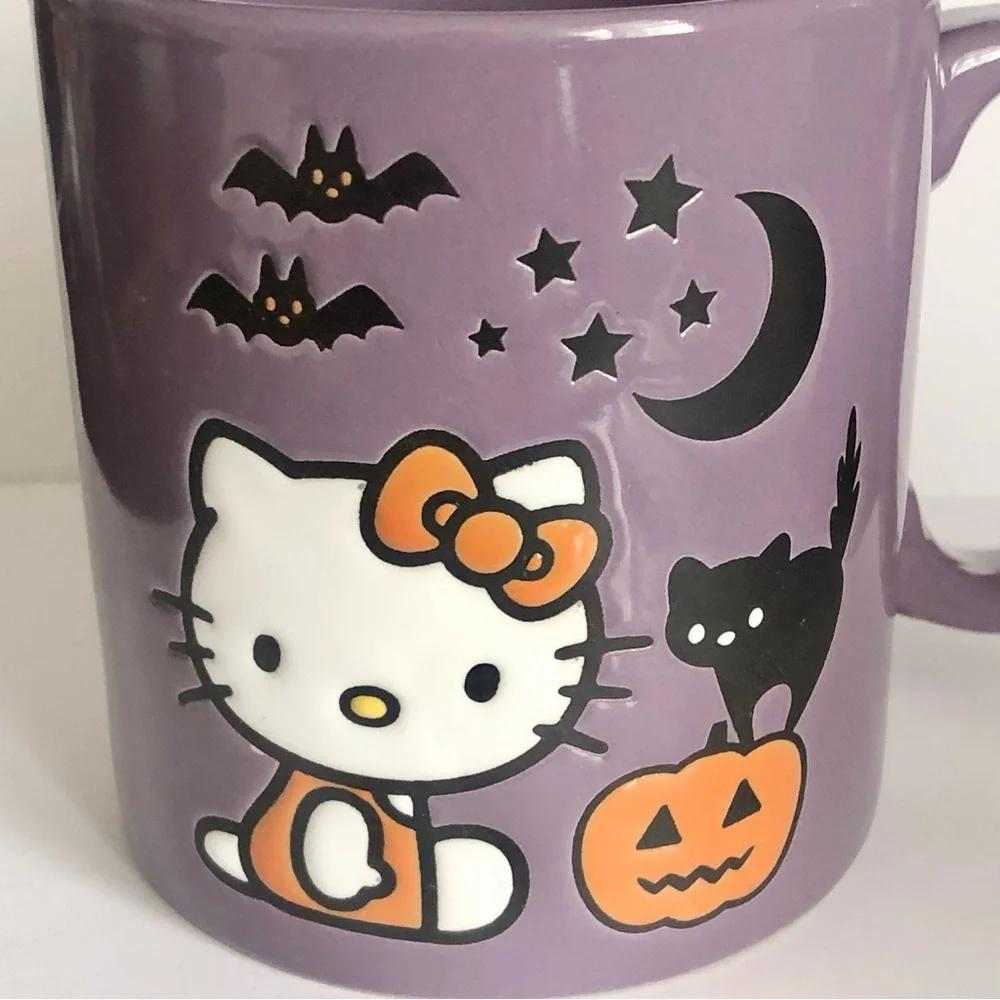 Hello Kitty Halloween Mug Sanrio black cat, pumpkin, bats, crescent moon